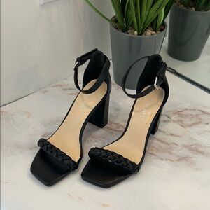 Nine West Black Braided Ankle-Strap Block Heels